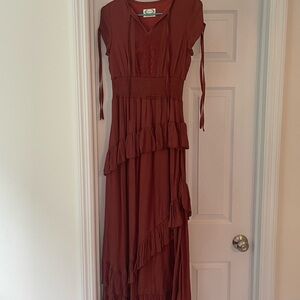 Joyfolie Elegant Rust Maxi Dress